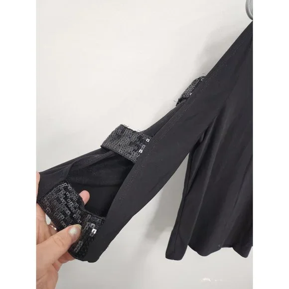 Liz McCoy Womens Top Size Large Black Sequined Cutout Sleeve Liquid Knit V-Neck - Picture 6 of 7